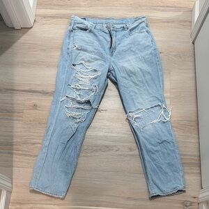 American Eagle Outfitters Light Blue Ripped Straight Leg Jeans